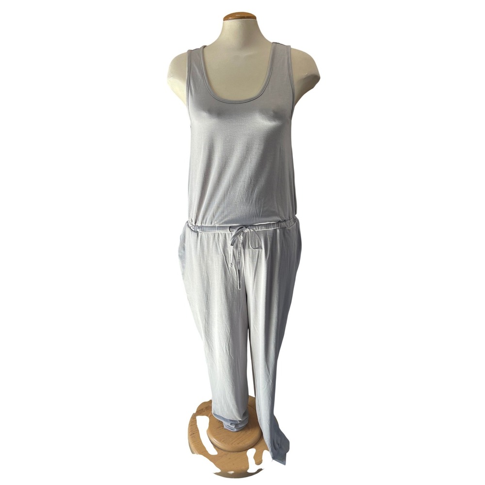 Natori Womens Grey Sleeveless Lounge Jumpsuit Drawstring Waist Pockets Small